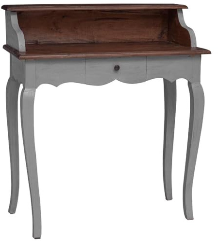 vidaXL Writing Desk Mahogany, Grey Solid Mahogany Wood