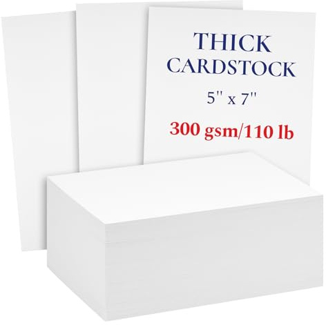 200 Pack White 300 GSM / 110 lb Thick Cardstock Paper - Blank Heavyweight Wedding Invitation Cards for Printing, Flashcards, Postcards - 5x7 inch