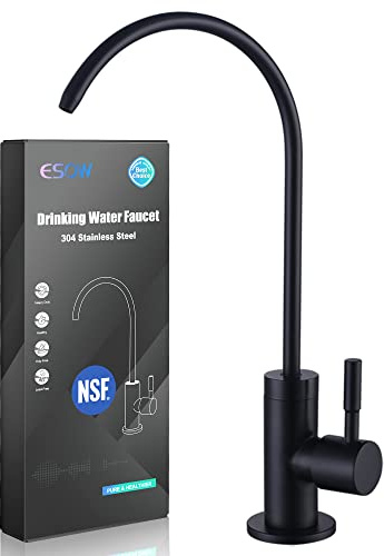 ESOW Kitchen Water Filter Faucet, 100% Lead-Free Drinking Water Faucet Fits Most Reverse Osmosis Units or Water Filtration System in Non-Air Gap, Stainless Steel 304 Body Matte Black Finish