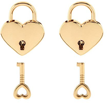 2 Pack Mini Heart Padlocks - Metal Love Padlocks for Jewelry Box, Storage Box, Diary, Book (Gold)