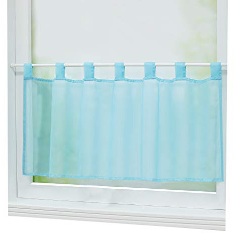 Joyswahl Scheibengardine Voile Bistrogardine Kurzstore Eva 45x120cm Blau | Unifarbige Gardine Stores,Transparent,1er Pack,Küchengardinen modern,Kurzgardine,Fenstergardinen Küchenfenster