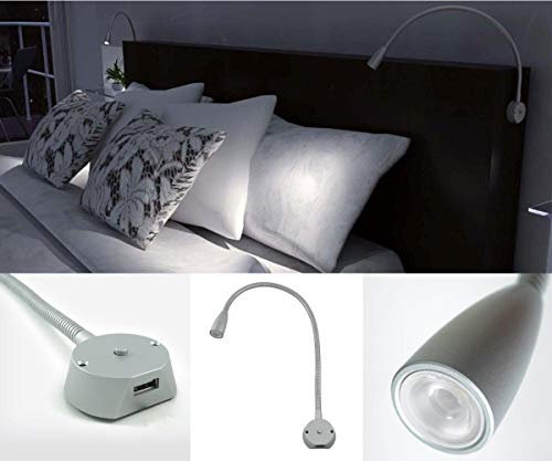 LED Bettleuchte Leselampe mit USB-Charger und Schalter warmweiß flexibel (1er Set)