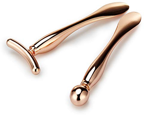 LISAPACK 2PCS Metal Eye Cream Applicator Wand Stick, Massager Tool for Facial Massage, Reduce Puffiness (Rose Gold)
