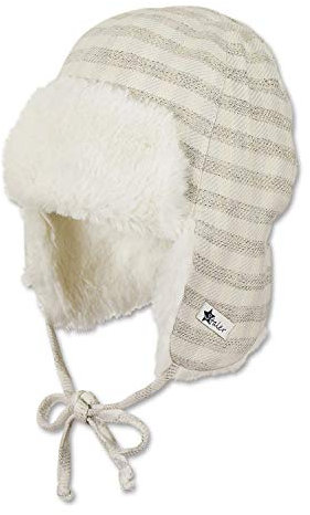 Sterntaler - Mädchen Baby Mütze gefüttert Fliegermütze Wintermütze zum Binden mit Glanzfäden kariert, beige - 4401921, Größe 49
