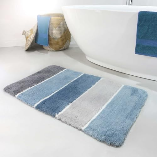 Homie Living Rio Marina getufteter Badteppich, 70 x 120 cm, blau | Badematte kuscheliger flauschiger weicher Flor l Rutschfest und Waschbar