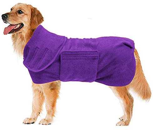 Geyecete Hundebademantel aus Mikrofaser,Bademantel Hund Extra Saugfähig,Schnell trocknend Badetuch,Hundebademantel für Große Hunde-Lila-XL