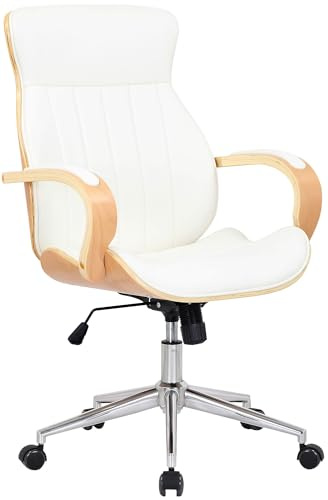 CLP Bürostuhl ergonomisch Melilla, Höhenverstellbar und Drehbar, mit kippbarer Rückenlehne und Armlehnen aus Kunstleder, Schreibtischstuhl | Farbe Natur/weiß