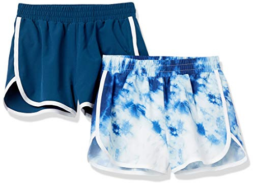 Amazon Essentials Pantalones Cortos Deportivos para Correr Niña, Pack de 2, Azul Marino/Teñido Anudado, 4 años