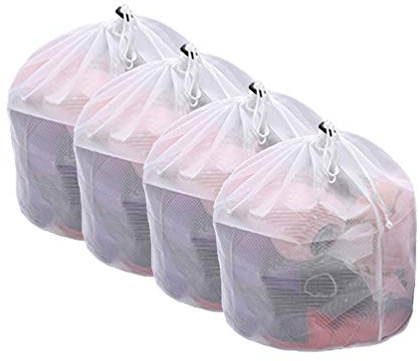 Booding 4 Stück Wäschenetze Wäschebeutel Waschmaschine mit Kordelstopper Wiederverwendbare Mesh für Feinwäsche für Wäsche/Schutz/Waschnetz, Waeschesack für Babywäsche/Unterwäsche/Socken Dichtes Loch