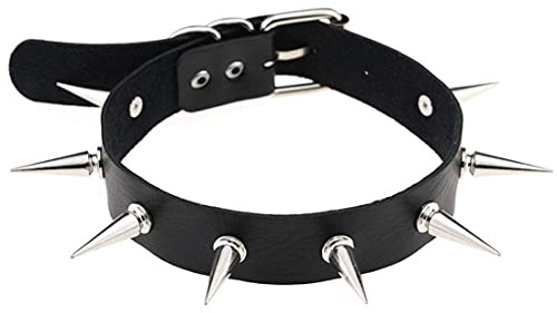 Simoda Damen Choker PU Leder Gotik Punk Rock Choker Halsketten Schwarz Einstellbar Kragen Halsband mit Liebe Herz Spike Nieten Kreis