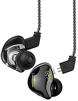 Yinyoo Öronsnäckor, 1DD HiFi basljud, hörlurar, CCZ Coffee-Bean in-ear-hörlurar, trådbundna med mikrofon, för bärbar dator, avtagbar kabel för smartphones/PC/surfplatta (med mikrofon, svart)