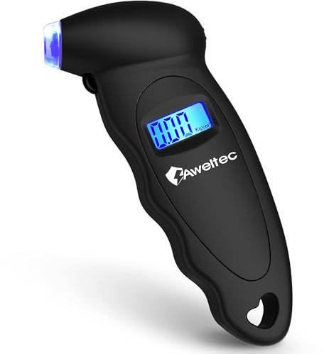 AWELTEC Digital Tire Pressure Gauge,Accurate Air Tire Gauge with Backlit LCD and Non-Slip Grip,Max 150 PSI, 4 Units Settings for Car Truck Motorcycle Bicycle,Black