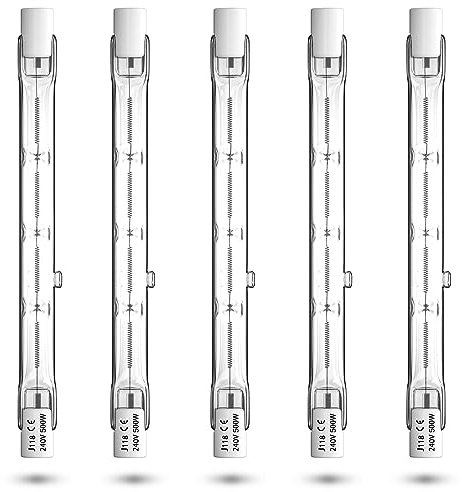 Luxvista 500W R7s 118mm Linear Halogenbirne, J118 Dimmbar Slim Halogen 11000lm Warmweiß 2800K für Stehleuchten, Deckenleuchten, 5 Pack