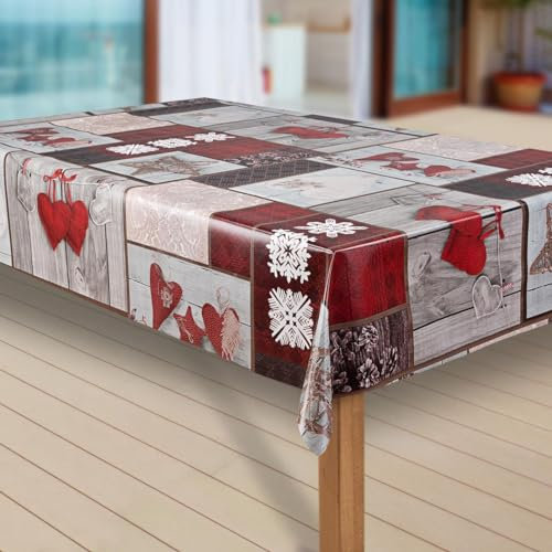 laro Wachstuch-Tischdecke Abwaschbar Garten-Tischdecke Wachstischdecke PVC Plastik-Tischdecken Eckig Meterware Wasserabweisend Abwischbar, Muster:Schneeflocken weinrot, Größe:80x120 cm