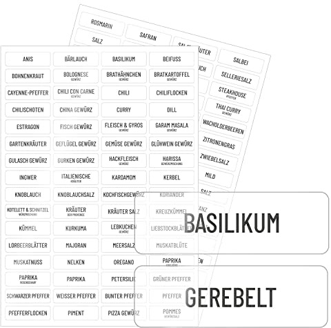 younikat Gewürze Aufkleber-Set mit 128 Sticker - klare Folie - dv967 | mit vorgedruckten Eigenschaften, selbstklebend, für die Küche, klare Gewürzetiketten, Etikettengröße: 48 x 15 mm