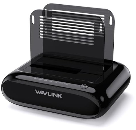 WAVLINK Doble bahía Estación de Acoplamiento para Disco Duro Externo Soporta 2x20TB, USB 3.0 a SATA I/II/III para 2.5 o 3.5in HDD, SSD con función de clonado Offline, soporta UASP SATA 5Gbps