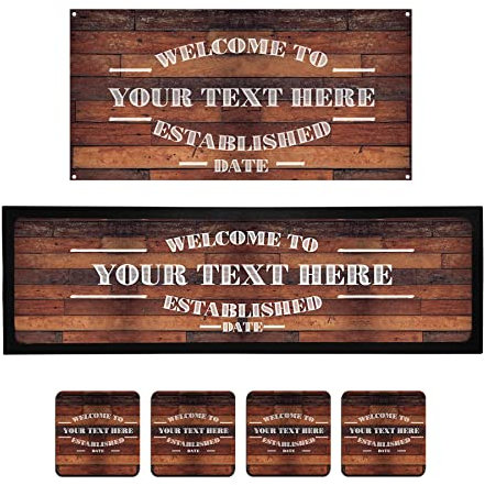 Bang Tidy Clothing Personalised Large Bar Runner Beer Mats, Metal Beer Sign, 4 x Drinks Coasters Home Bar Accessories Gift Set