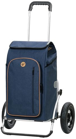 Andersen Einkaufstrolley - klappbar - 61 Liter - mit Kühlfach | Aufhängung für Einkaufswagen - belastbar 50 kg - Aluminium - Trolley - Luft-Rad Ø 25 cm - Cargo Shopper XXL Folke blau