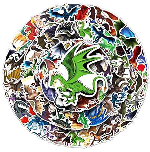 Bric Dodo 100 Stück Drachen Aufkleber Wasserflaschen Laptop Telefon Gitarre Skateboard Computer Koffer Fahrrad Dragon Vinyl Stickers Wasserdicht Ästhetisch Aufkleber für Jugendliche Kinder Erwachsene