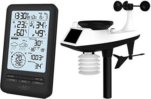 infactory Regenmesser: Funk-Wetterstation mit Profi-Außensensor, Wettervorschau & Hygrometer (Wetterstation mit Regenmesser, Wettercenter, Monitor Halterung)