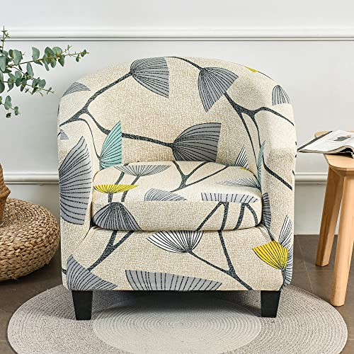 Highdi 2 Stück Sesselschoner Sesselüberwurf mit Elastisch Stretch Husse, Club Chair Schonbezug Sofabezug mit hoher Dehnung Sessel für Clubsessel Loungesessel Cocktailsessel (Ginkgo biloba)