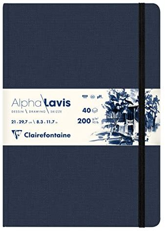 Clairefontaine 975962C - Lavis Zeichenbuch mit festem Einband, mit Fadenbindung, DIN A4 21x29,7cm, Hochformat, 40 Blatt elfenbein 200g, 1 Stück