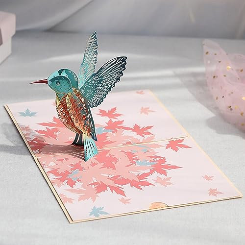 Drawelry 3D Blumen Pop-Up Grußkarte mit Gefaltete Liebe Herz Geburtstagskarte für Ehefrau, Freundin, Mama, Kinder Geburtstag, Hochzeit, Valentinstag, Weihnachten Glückwunsch (Vogel)