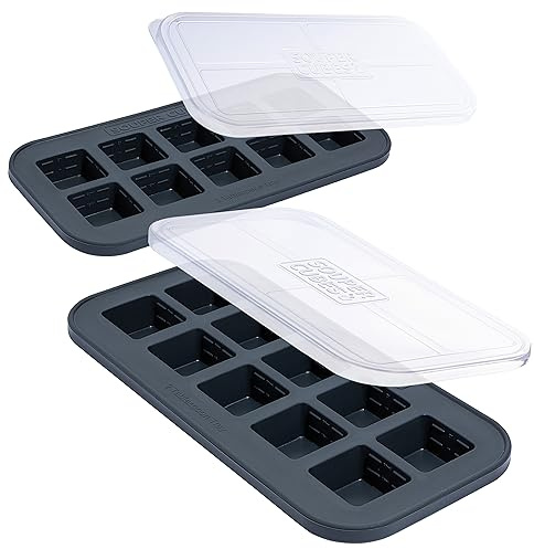 Souper Cubes 2 Tbsp Silicone Freezer Trays with Lids, Charcoal, 2 Pack | 100% Platinum-Cured Silicone Freezer Mould, Oven & Microwave Safe, Perfect For Freezing Herbs, Garlic, Pesto, Butter & More