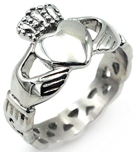 Banemi ringar män XXL, män ringar ädel silver titan rostfritt stål krona och hjärta Claddagh ring årsdag gåva ring, 52 (16.6), Rostfritt stål, Ingen ädelsten