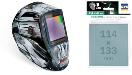 GYS Casque de Soudeur Alien XXL Masque de Soudure Mixte, Gris/Noir, Taille Unique, réglable & 10 disques extérieur (114 x 133 mm) – gysmatic 9/13 g et 5/13 XL/Ergotech/spaceview, 1 pièce, 043893