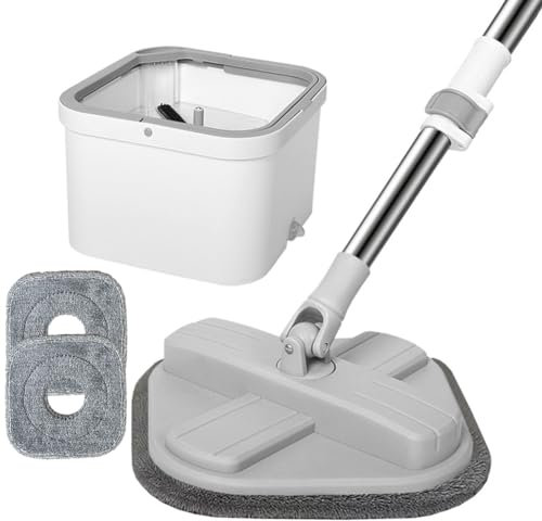 AMZLORD Trapeador flotante para piso perezoso Separación de agua 360 Giratorio Manos libres Trapeador perezoso para apretar Trapeador de separación de aguas residuales de microfibra con cubo