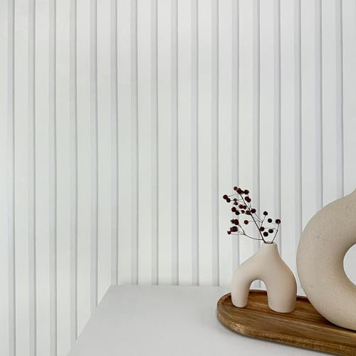 WALLCOVER Sfondo Carta da parati bianca in tessuto non tessuto a righe grigie – Pannelli d'argento stile scandinavo, moderna Lamelle Made in Germany