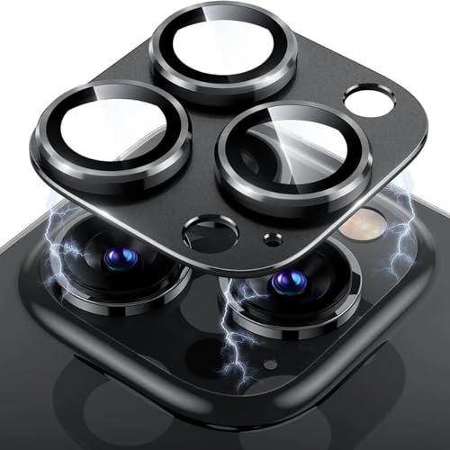 LXEEOLX [3 Pièces Protection Objectif Caméra Arrière pour iPhone 15 Pro et iPhone 15 Pro Max, Monobloc Protege en Verre Trempé 9H Objectif Caméra (Noir)