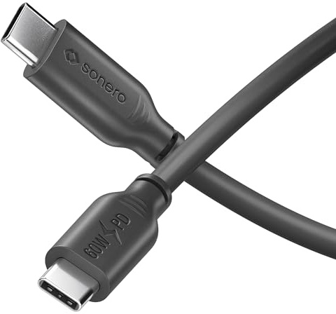 Sonero Cable de carga USB-C a USB-C, cable de carga para teléfono móvil, cable de carga rápida USB C, cable USB tipo C, USB 2.0, 60W PD, negro, 3,00m