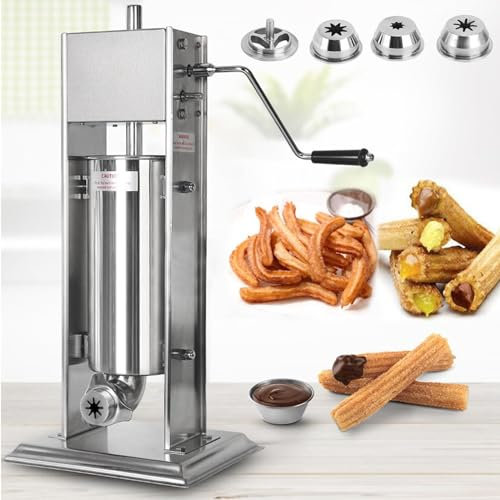 DDZJTPP Manuelle Churros Maschine Aus Edelstahl,Vertikale Spanische Churreria Maschine,Manuelle Wurstfüllmaschine Mit 5 Arten Von Formen Für Zuhause,Restaurants,Cafeterias,Bäckereien,5L