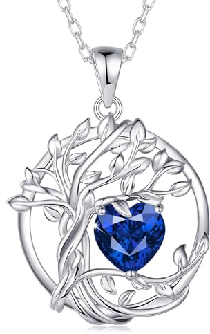FANCIME Lebensbaum Birthstone Kette für Damen 925 Sterling Silber Baum des Lebens Birthstone Anhänger Halskette Schmuck Geschenke für Frauen Mädchen, Kettenlänge: 40+5 cm