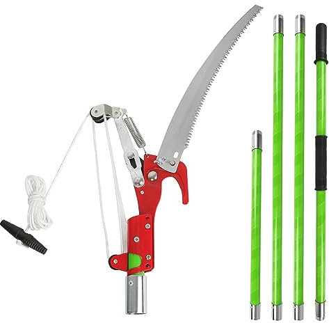 Pole Saw Extendable Pole Pruning Saw, Long Reach Tree Pruning Saw, Telescopic Tree Pruner Garden Tree Lopper, Branch Pruner Cutter (Pole Saw with Pruner, 4M), GZJ-UK-0674