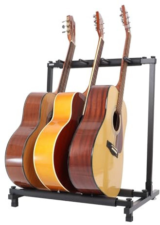 Buhelyc Metallgitarren Display Stand Rack, Faltbares Gitarrenständer, für 3-Gitarren, Stabil Und Langlebig, für Akustik, E-Gitarre, Bassgitarre, Schwarz