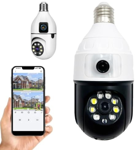 DISCORAMA® - TELECAMERA A LAMPADINA 360°DOPPIA CAMERA, TELECAMERA DI SORVEGLIANZA WIRELESS CON CONTROLLO REMOTO 5MP TRAMITE APP 1080P, TELECAMERA LAMPADINA E27