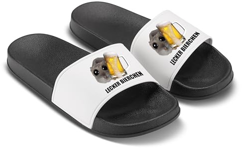 LIEBTASTISCH Sad Hamster Badelatschen - Hausschuhe - Lecker Bierchen - Hamsti - Meme - Bier - Party - Malle - JGA (Schwarz, 42)