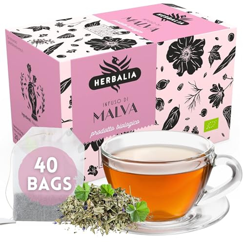 HERBALIA - Tisane à la Mauve en Sachets, Coffret d'Infusion à la Mauve de 40 Sachets Sans Agrafes, 40 g de Mauve pour Infusions et Tisanes