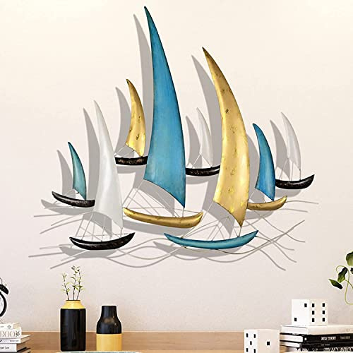 edaknez Großes Metallschiff-Wandkunst, Metall-Segelboot-Wanddekoration, nautische Wandkunst-Dekoration, 3D-Boot-Wandbehang, für Wohnzimmer, Schlafzimmer, drinnen und draußen (moderne Farbe)