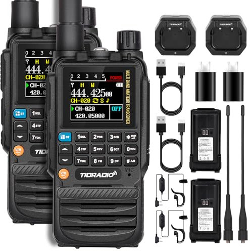 TIDRADIO TD-H3 Ham Radio Transceiver, Air Band Type C &Wireless Programming Walkie Talkies for adults, Frequency Match, Dual Band Two Way Radio, Long Range Handheld Amateur Radio for Adults-2 Pack
