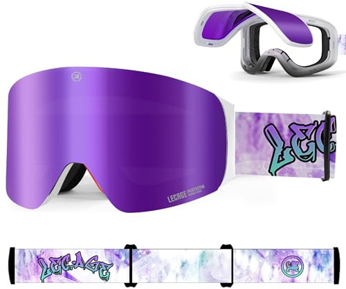 Skibrille Herren - Snowboard Brille Damen, Innovatives Flip-Up-Design Verspiegelt Ski Brille, Rahmenlose Breitere Sicht Schneebrille - Magnetische & Anti-Fog Snowboardbrille - UV400 Helm Schneebrille