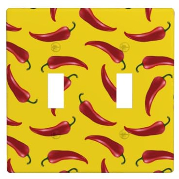 Placca di copertura per interruttore della luce a levetta, 2 piastre da parete di dimensioni standard 11,4 x 11,4 cm, stampa peperoncino giallo, doppia piastra di copertura per interruttore della luce