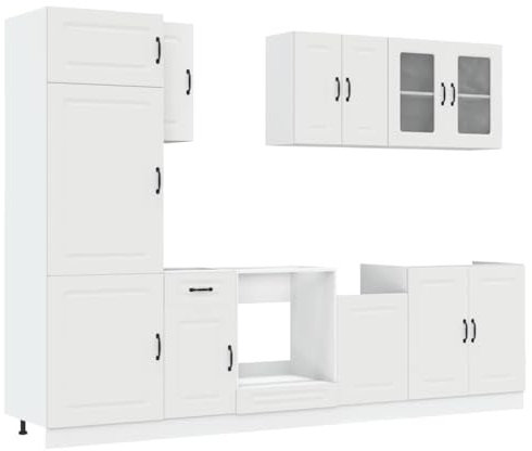 vidaXL Kalmar Kitchen Furniture Set, 8 Pieces, White Plywood