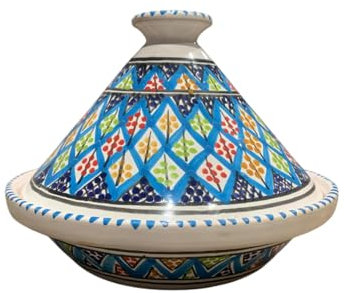 Tagine Bakir Colorful Turquoise Blue Handmade Tunisian - Traditional Tagine for Baking in the Oven - Handmade Ceramic 27cm - Perfect for Fish, Poultry, Meat, Vegetables & Stews -