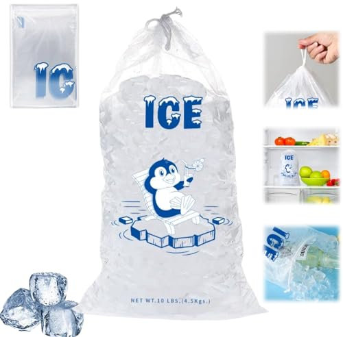 10 sacchetti per il ghiaccio in plastica con coulisse, sacchetti riutilizzabili, resistenti fino a 4,5 kg, sacchetti per il ghiaccio vuoti spessi, sacchetti per cubetti di ghiaccio, sacchetti per