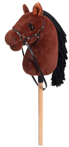 BEJOY Steckenpferd Spielzeug | Holzpferd Plüschpferd zum Reiten Dunkelbucht | Pferd Hobby Horse für Kinder mit Halfter und Trense | Simulierte Pferdewimpern