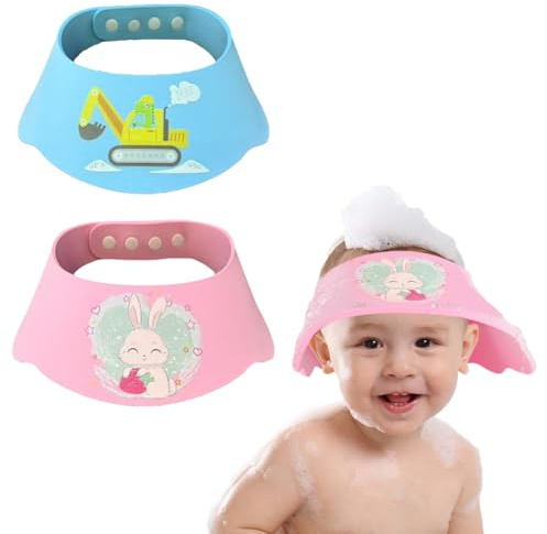 2 Pcs Chapeau Douche Bébé Réglable – Casquette de Bain Bébé et Enfant, Visière de Shampooing Protection Yeux Oreilles Visage, Bonnet de Douche Bébé Étanche, Accessoire Bain Sécurité pour Tout-Petits